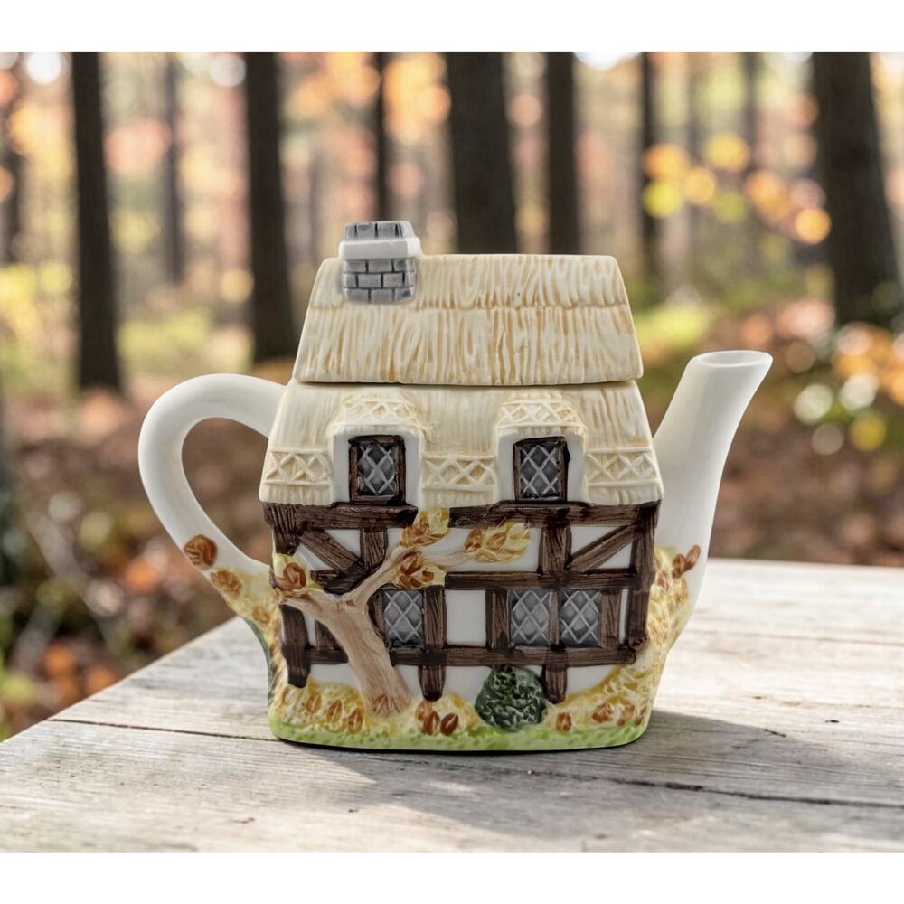 Vintage "The Village Teapot Collectables" Ceramic Autumn Cottage by Annie Rowe
